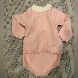 Janie and Jack Pink and Cream Knit Sweater with Diaper Cover